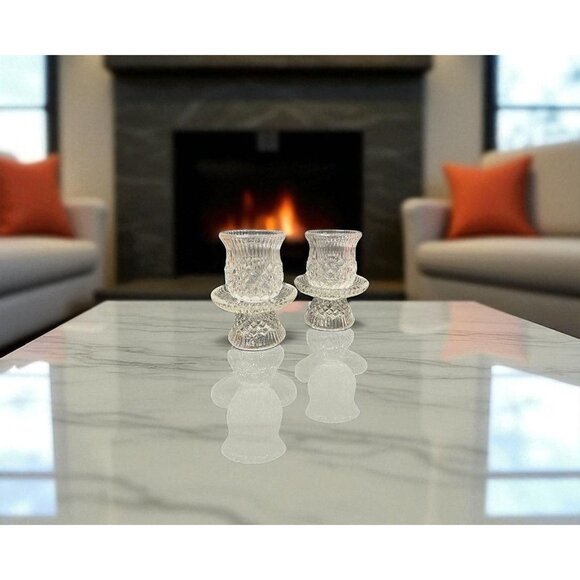 90s PartyLite Williamsburg 4.5" Glass Candle Stick or Votive Holder Set of 2 VTG - Picture 1 of 9
